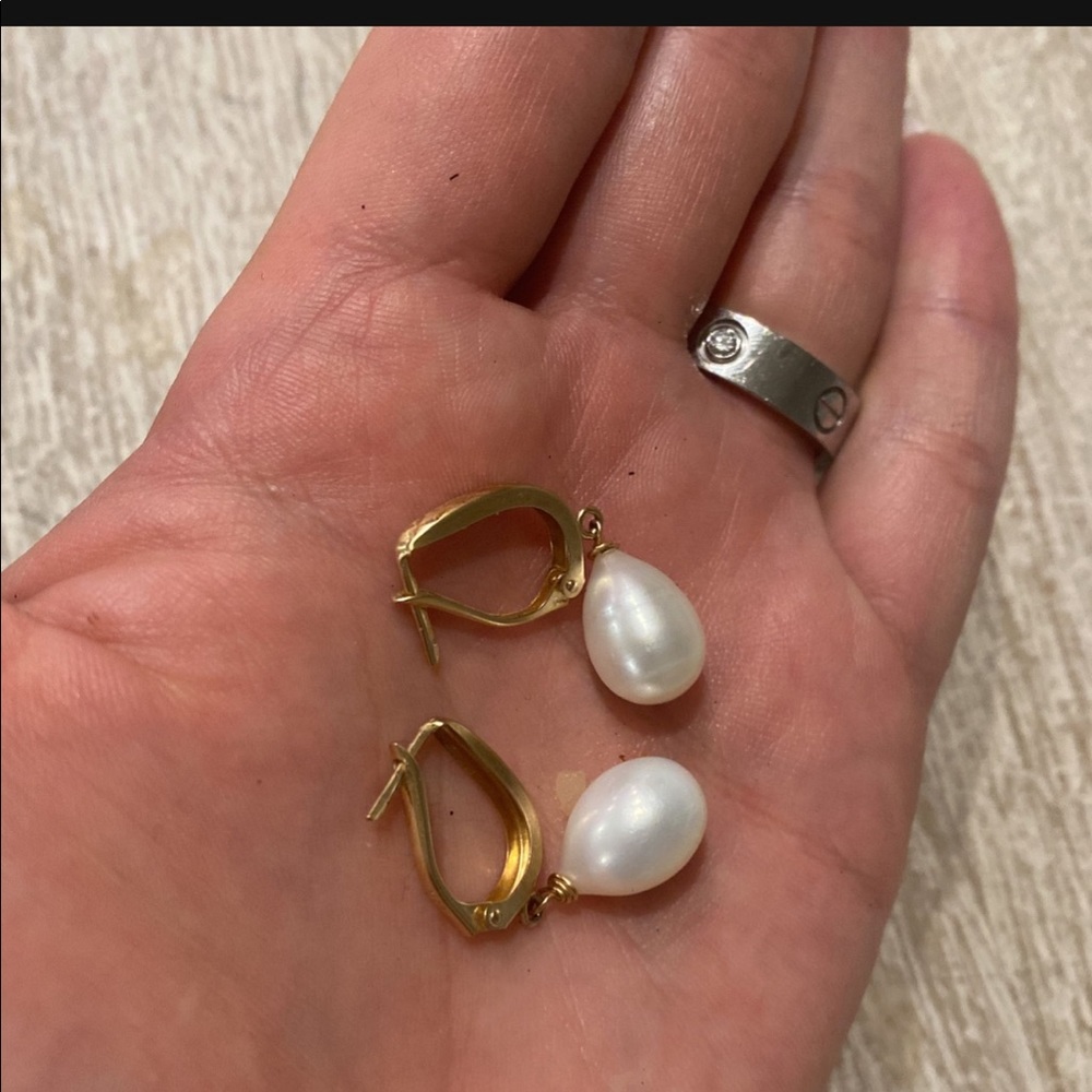 18k real gold not plated with natural pearl earring vintage